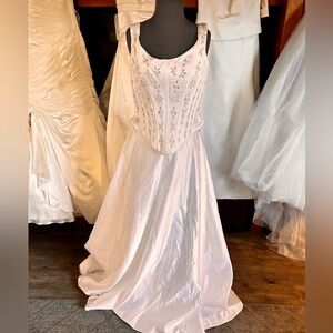 White Embroidered Satin Women's Dress